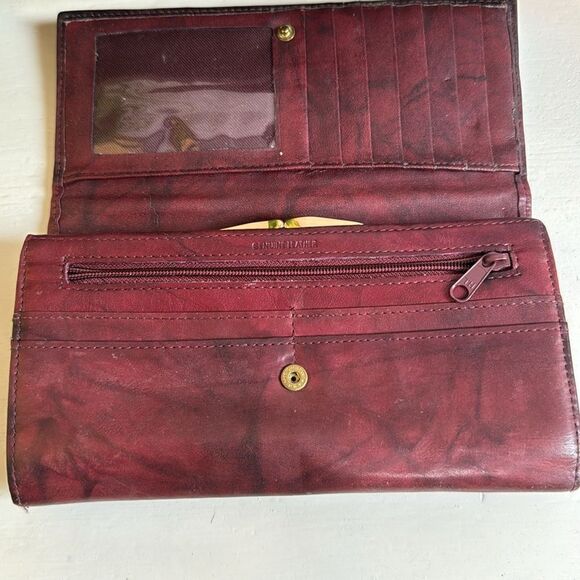 Vintage Etch 2 Prym Full Grain Red Burgundy Leather Wallet - Picture 5 of 8